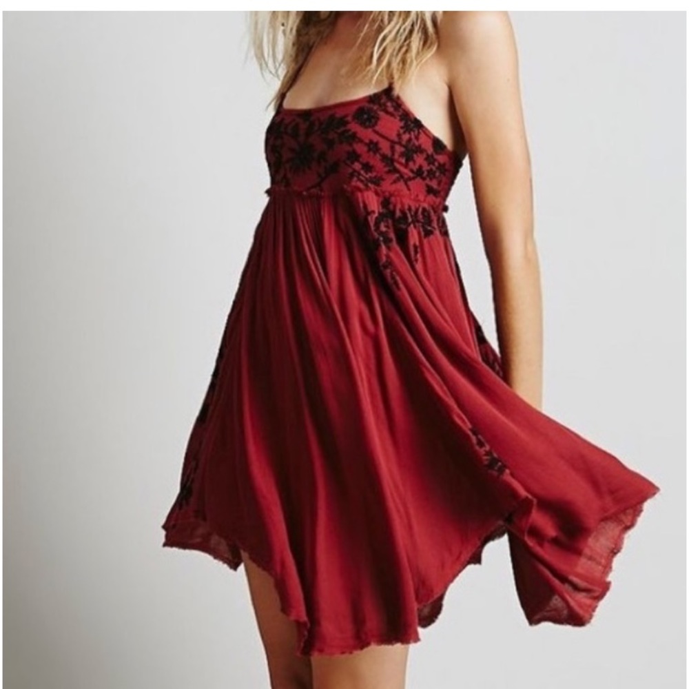Intimately Free People Embroidered Distressed Hem Babydoll Mini Dress